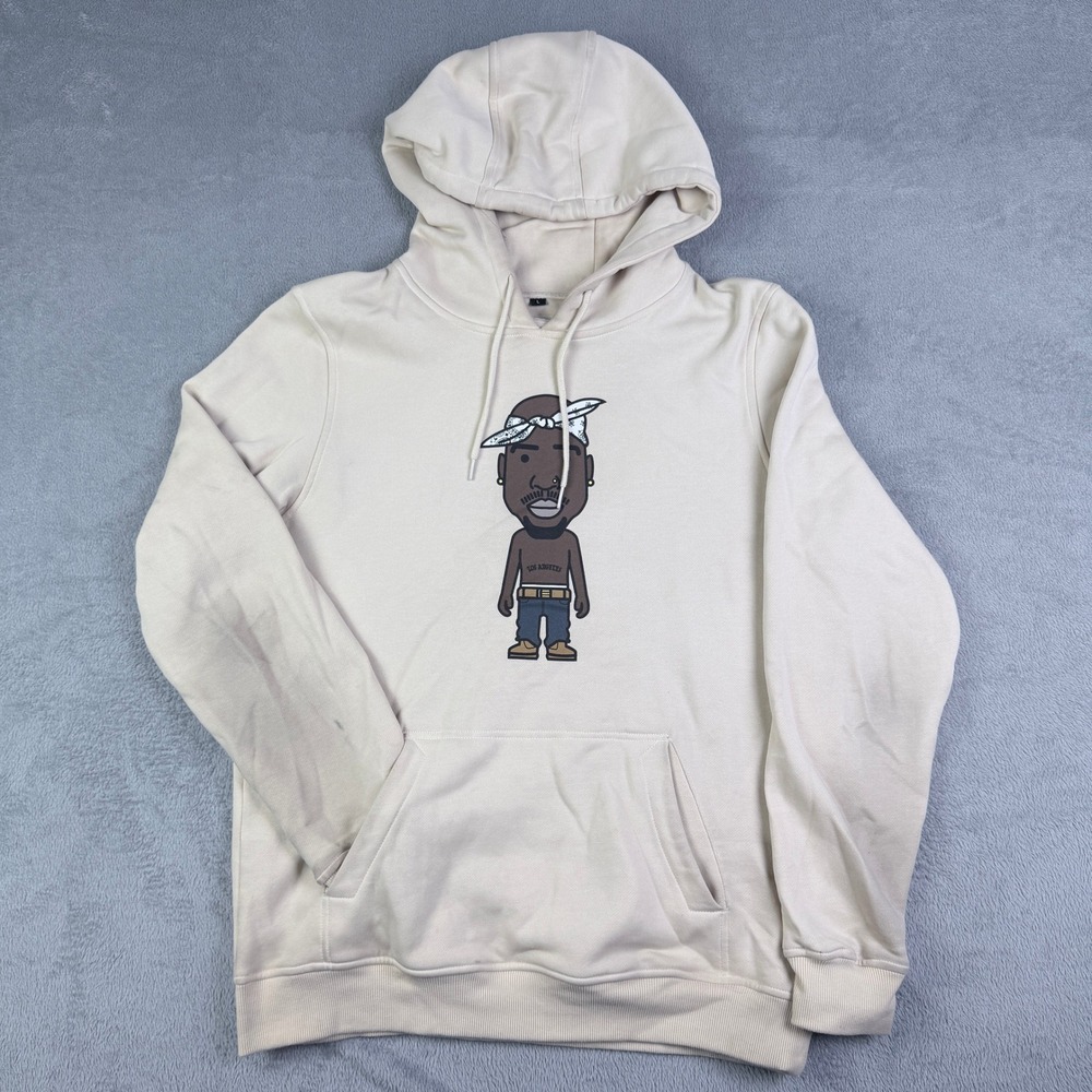 Mister Tee Tupac Shakur Cartoon Graphic Hoodie Cream Mens Large Streetwear